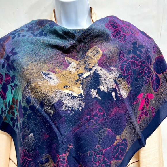Beautiful Unused Fox Designed  Christian Dior 100% Silk Scarf  Satin 29"x29  (17 - Picture 1 of 9